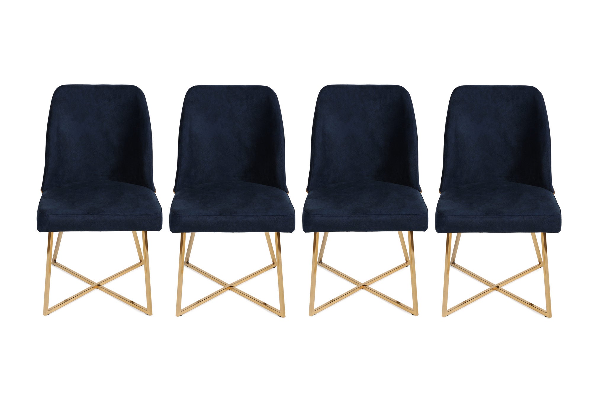 Set of 4 Madrid 908 Velvet Dining Chairs in Gold and Dark Blue – product image 2