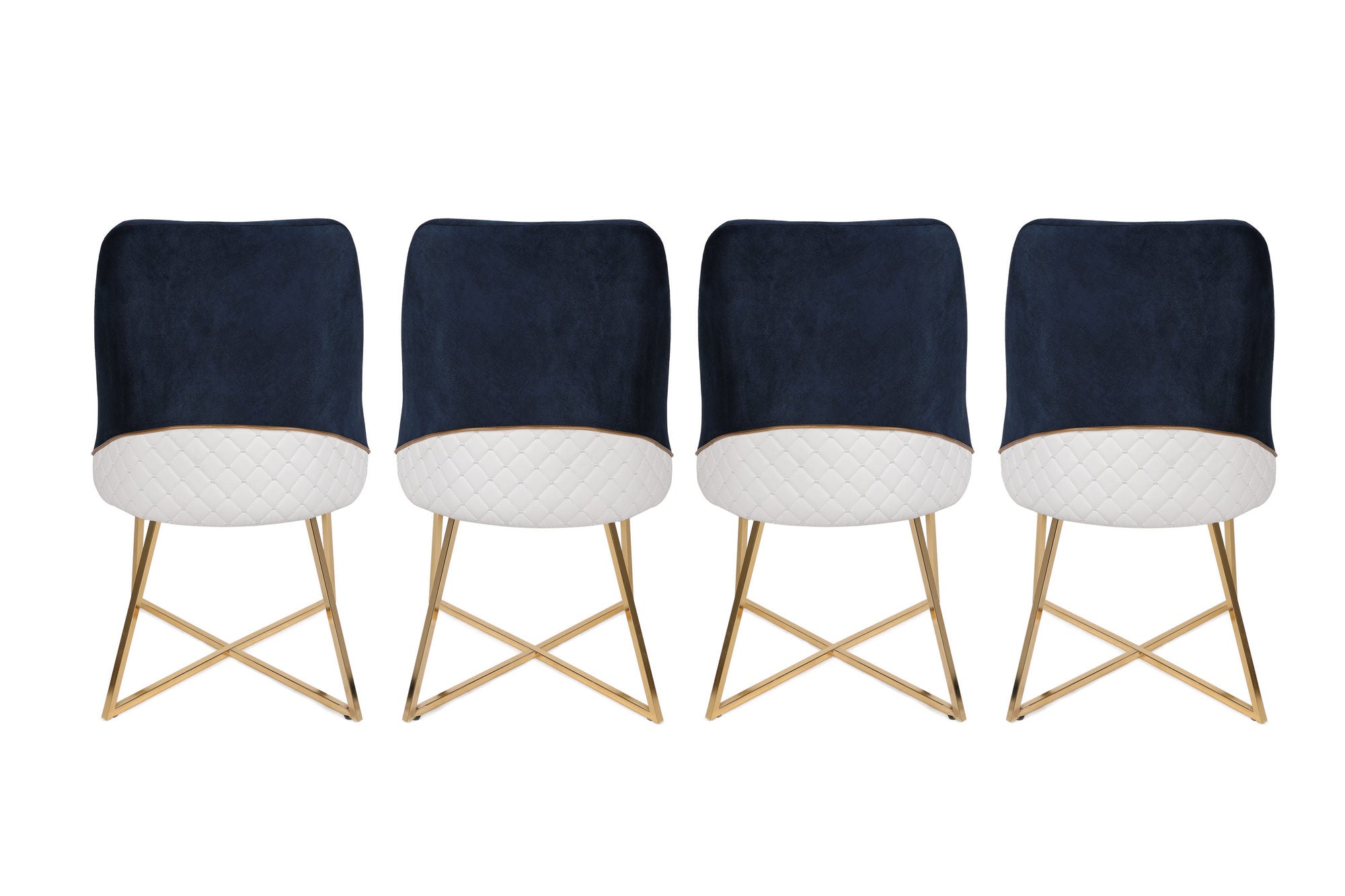Set of 4 Madrid 908 Velvet Dining Chairs in Gold and Dark Blue – product image 3