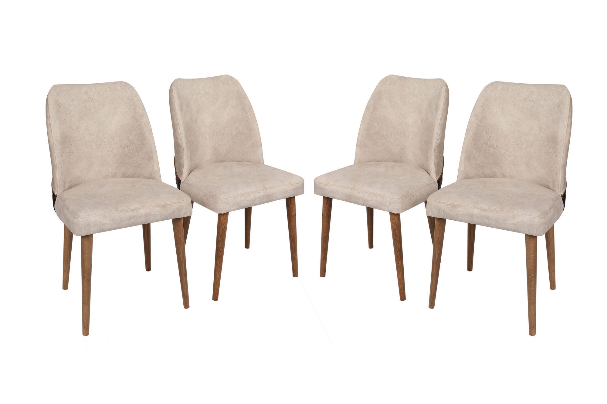 Set of 4 Nova 071 Velvet Dining Chairs in Cream and Walnut