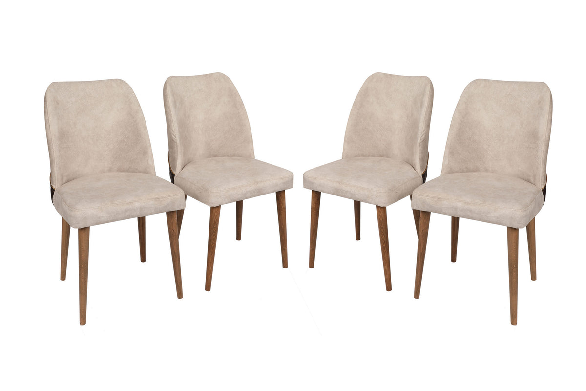 Set of 4 Nova 071 Velvet Dining Chairs in Cream and Walnut – product image 1