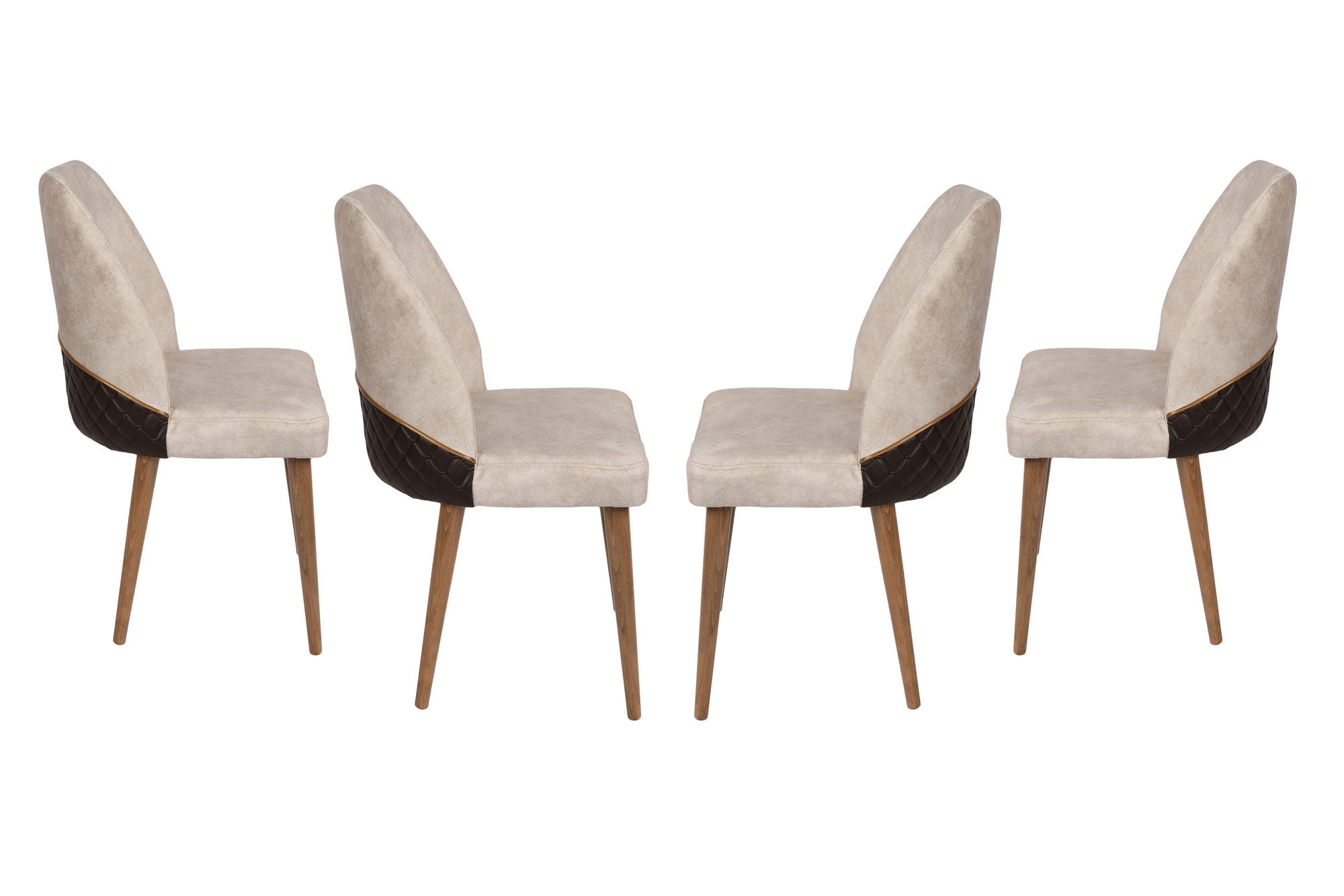 Set of 4 Nova 071 Velvet Dining Chairs in Cream and Walnut – product image 3