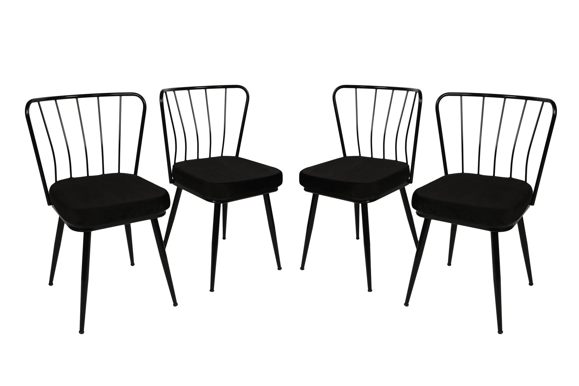 Set of 4 Yıldız 943 Velvet Dining Chairs in Black