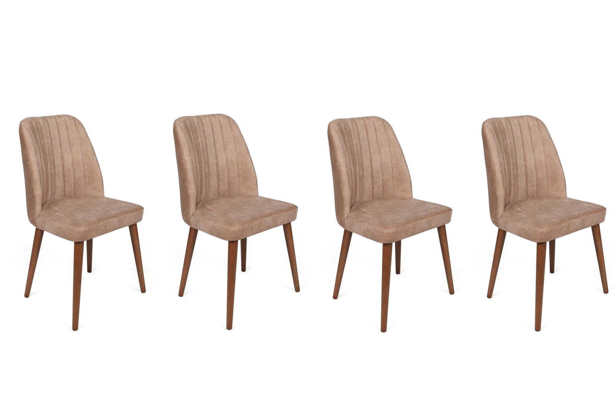 Set of 4 Alfa 463 Velvet Dining Chairs in Beige and Walnut