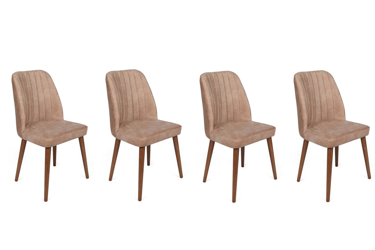 Set of 4 Alfa 463 Velvet Dining Chairs in Beige and Walnut – product image 1
