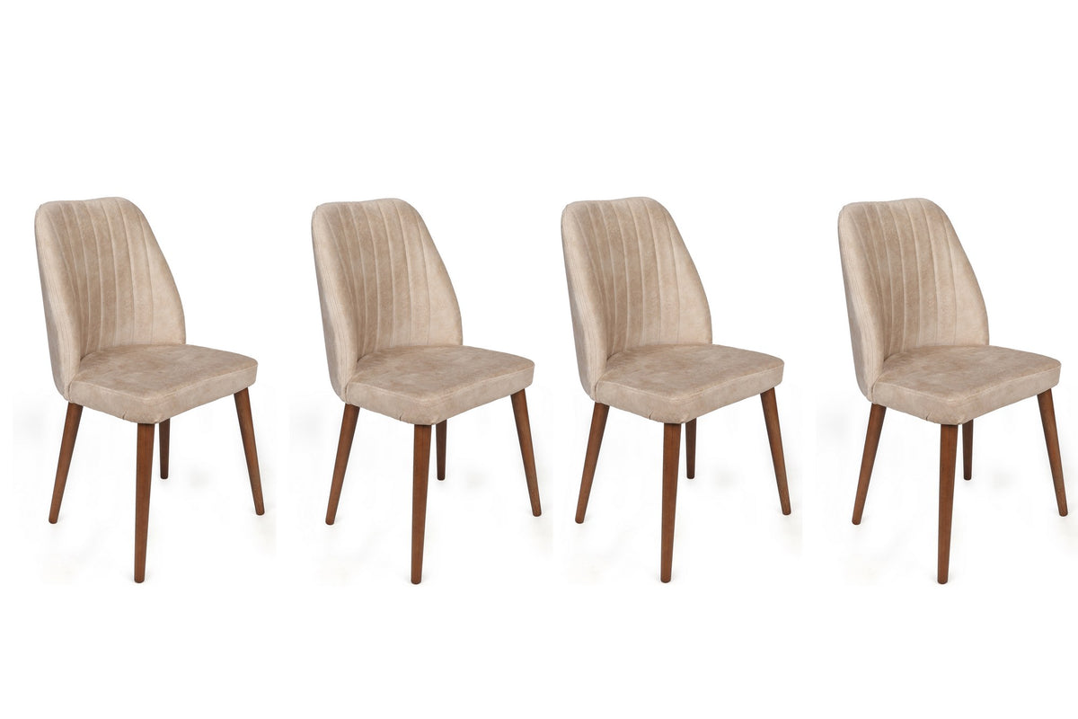 Set of 4 Alfa 464 Velvet Dining Chairs in Cream and Walnut – product image 1