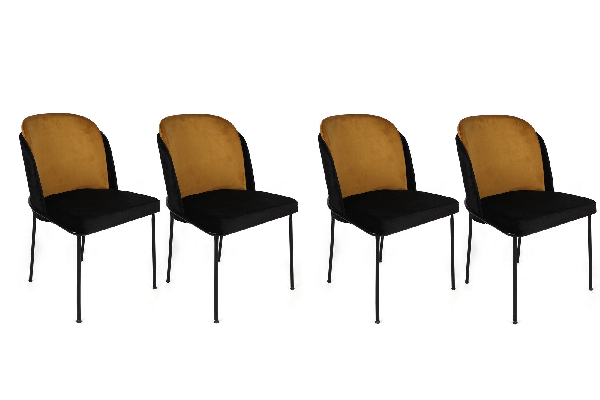 Set of 4 Dore 142 Velvet Dining Chairs in Mustard and Black