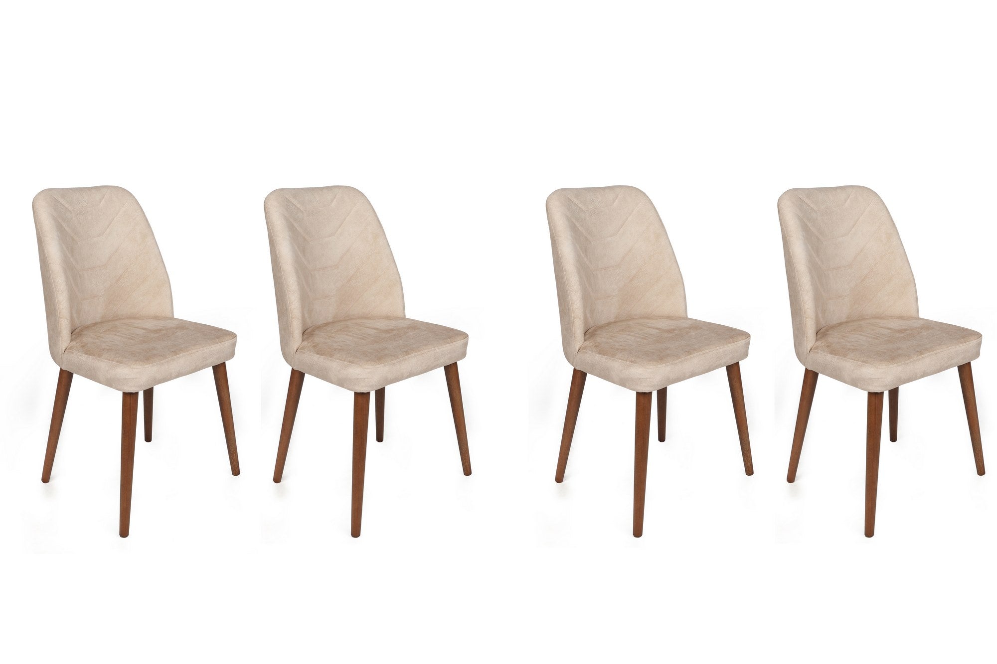 Set of 4 Dallas 550 Velvet Dining Chairs in Beige and Walnut
