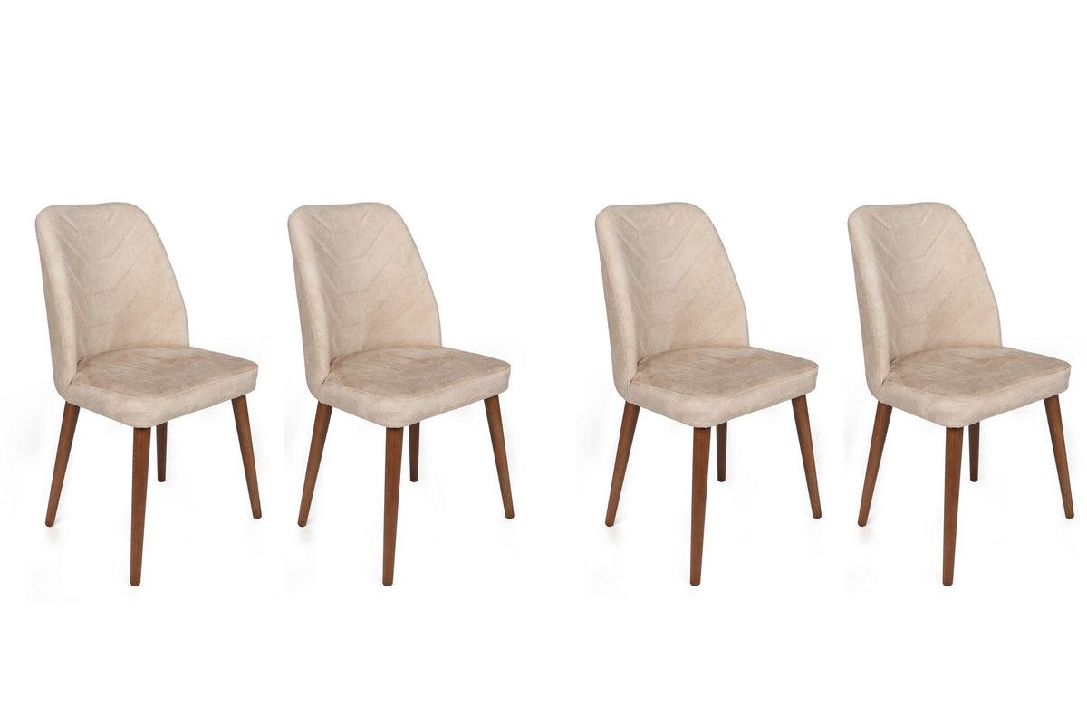 Set of 4 Dallas 550 Velvet Dining Chairs in Beige and Walnut – product image 1