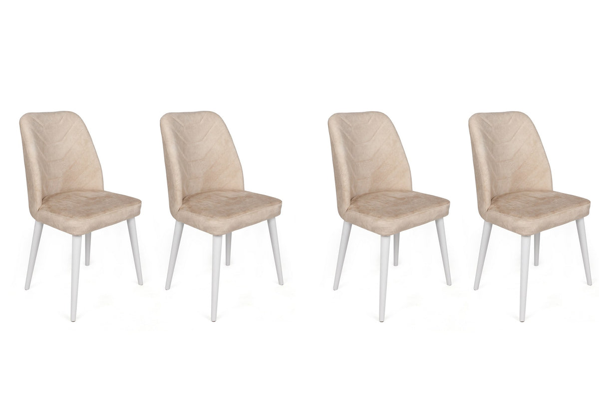 Set of 4 Dallas 580 Velvet Dining Chairs in Beige and White – product image 1