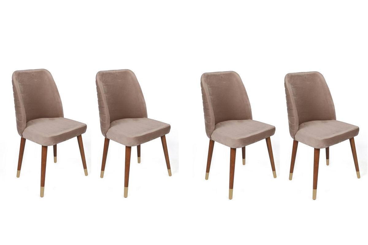 Set of 4 Hugo 384 Velvet Dining Chairs in Beige, Walnut and Gold – product image 1