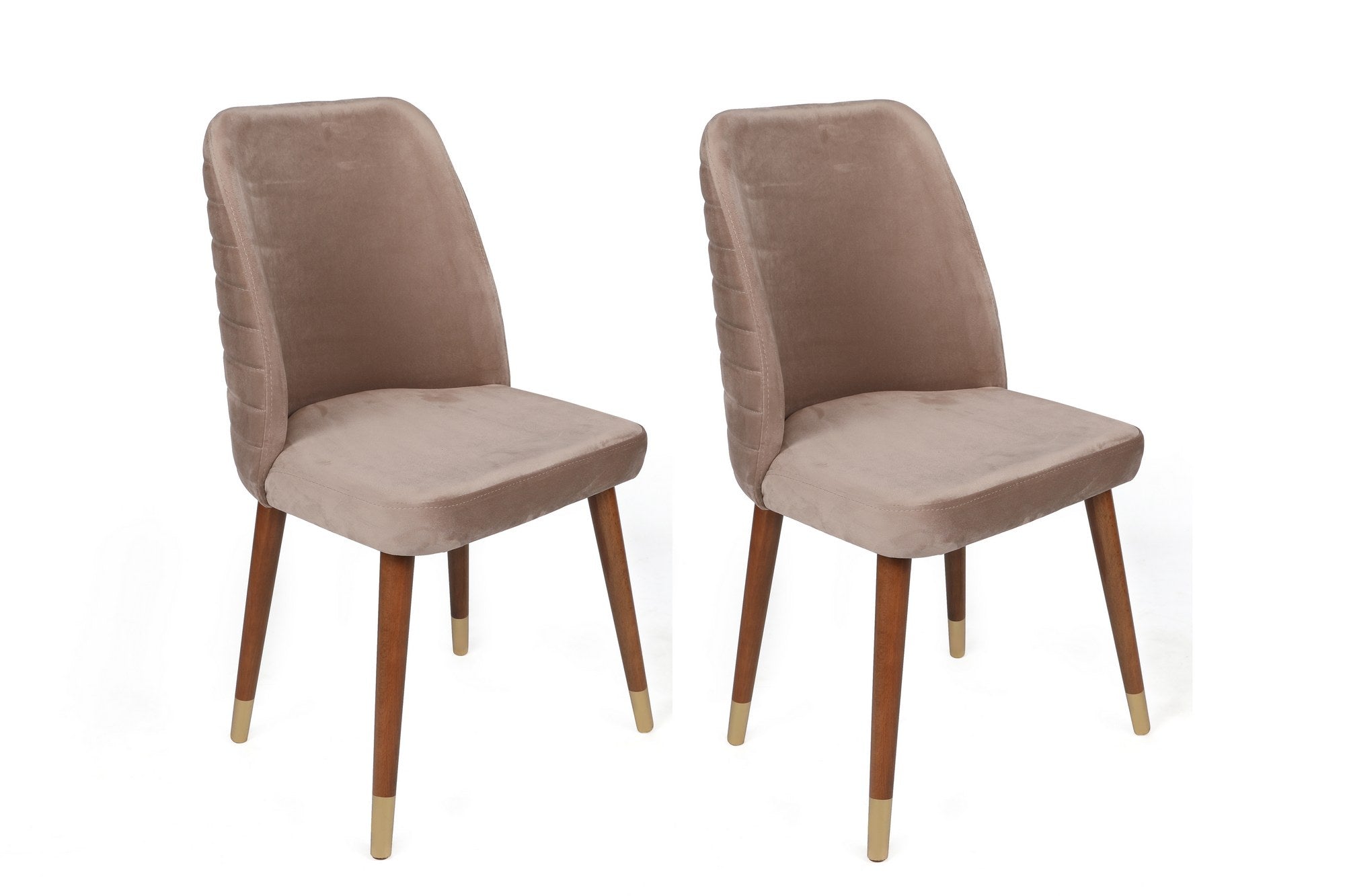 Set of 4 Hugo 384 Velvet Dining Chairs in Beige, Walnut and Gold – product image 2