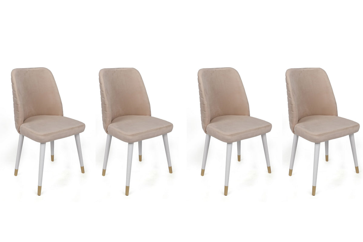 Set of 4 Hugo 407 Velvet Dining Chairs in Cream, White and Gold – product image 1