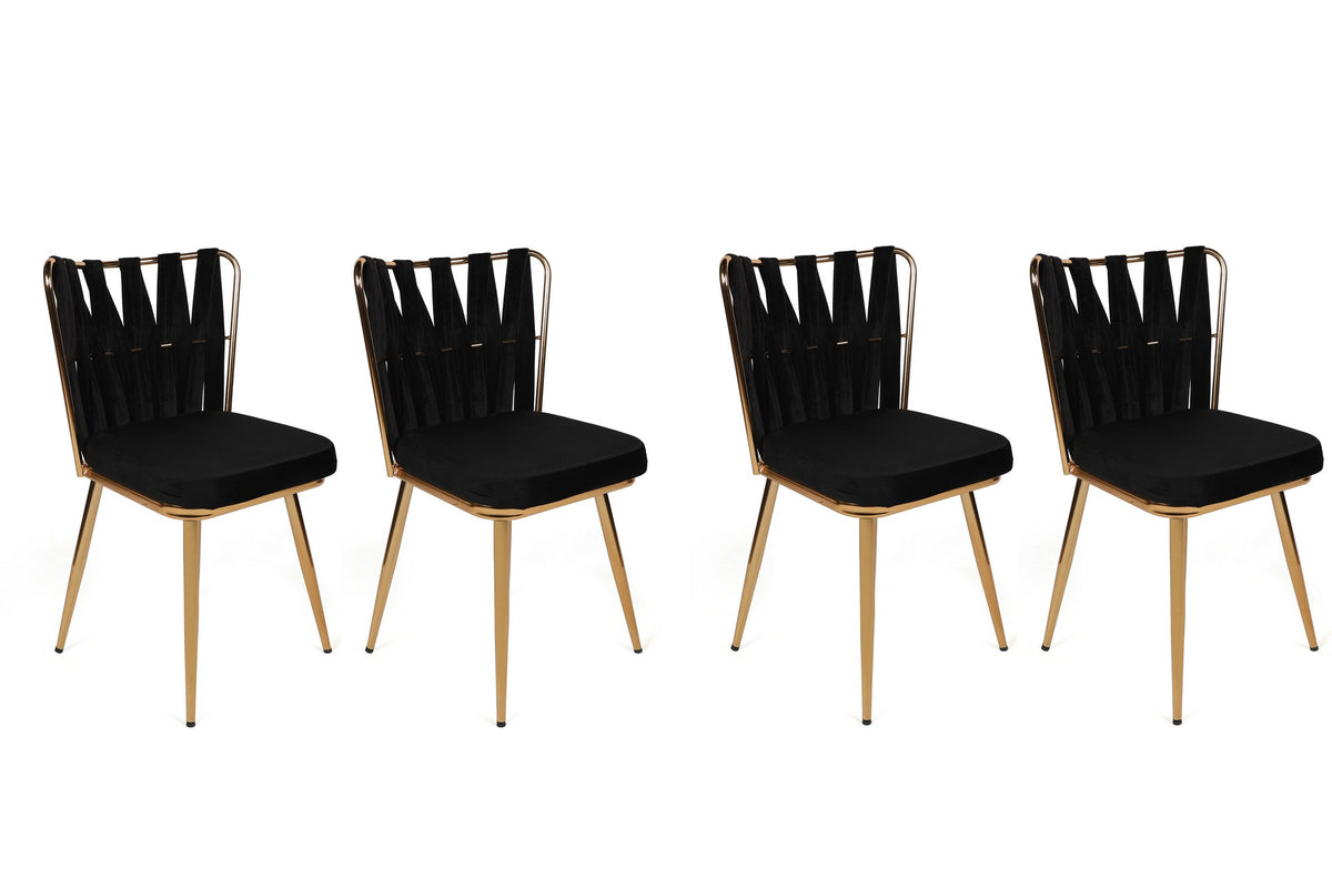 Set of 4 Kuşaklı 211 Velvet Dining Chairs in Black and Gold – product image 1