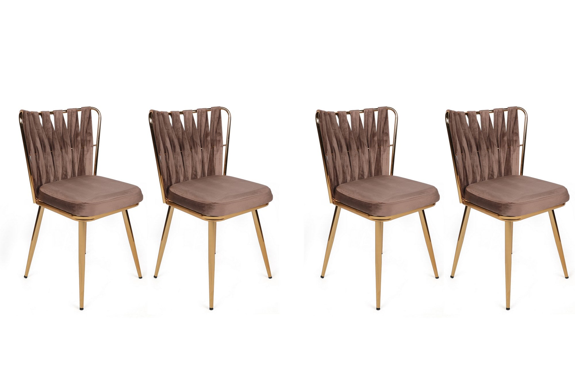 Set of 4 Kuşaklı 213 Velvet Dining Chairs in Light Brown and Gold