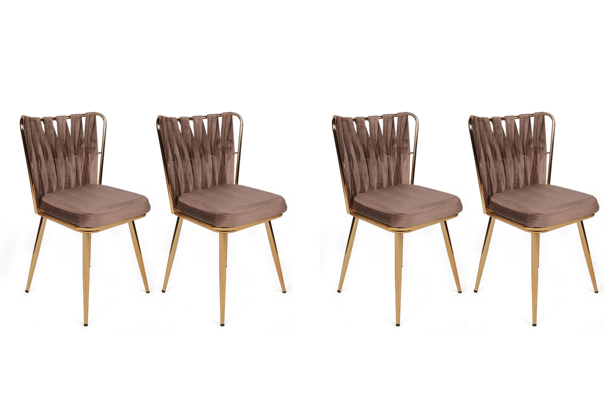 Set of 4 Kuşaklı 213 Velvet Dining Chairs in Light Brown and Gold – product image 1