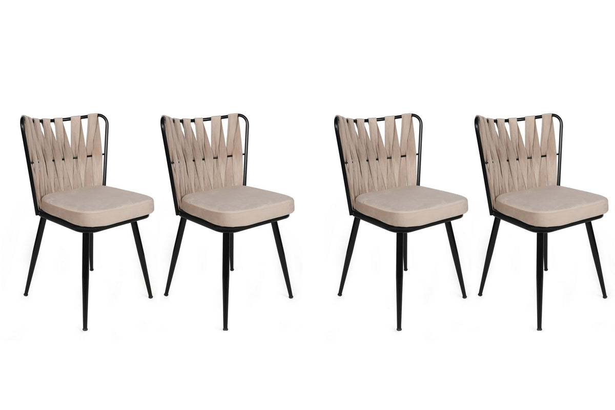 Set of 4 Kuşaklı 221 Velvet Dining Chairs in Cream and Black – product image 1
