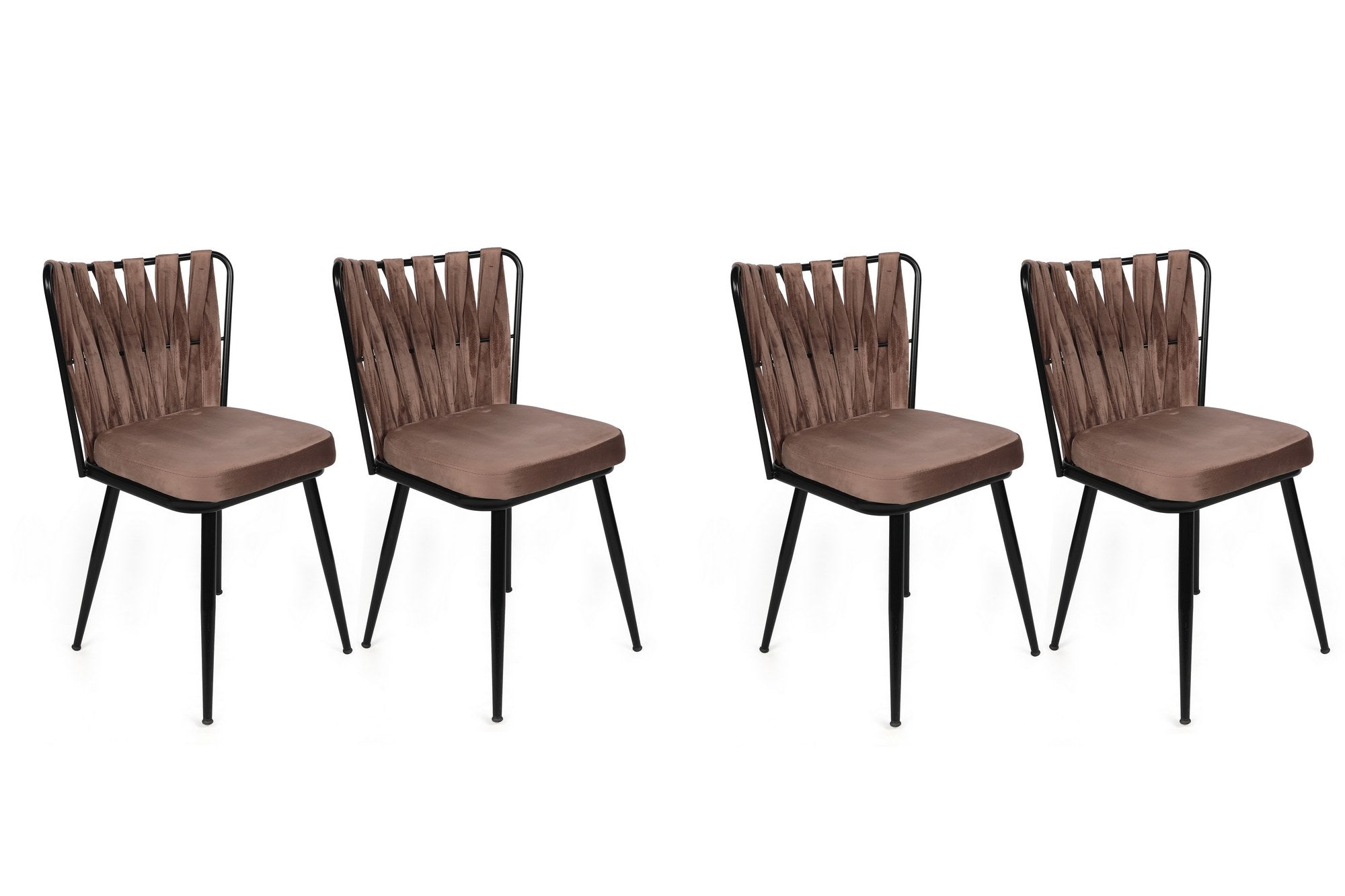 Set of 4 Kuşaklı 233 Velvet Dining Chairs in Light Brown and Black