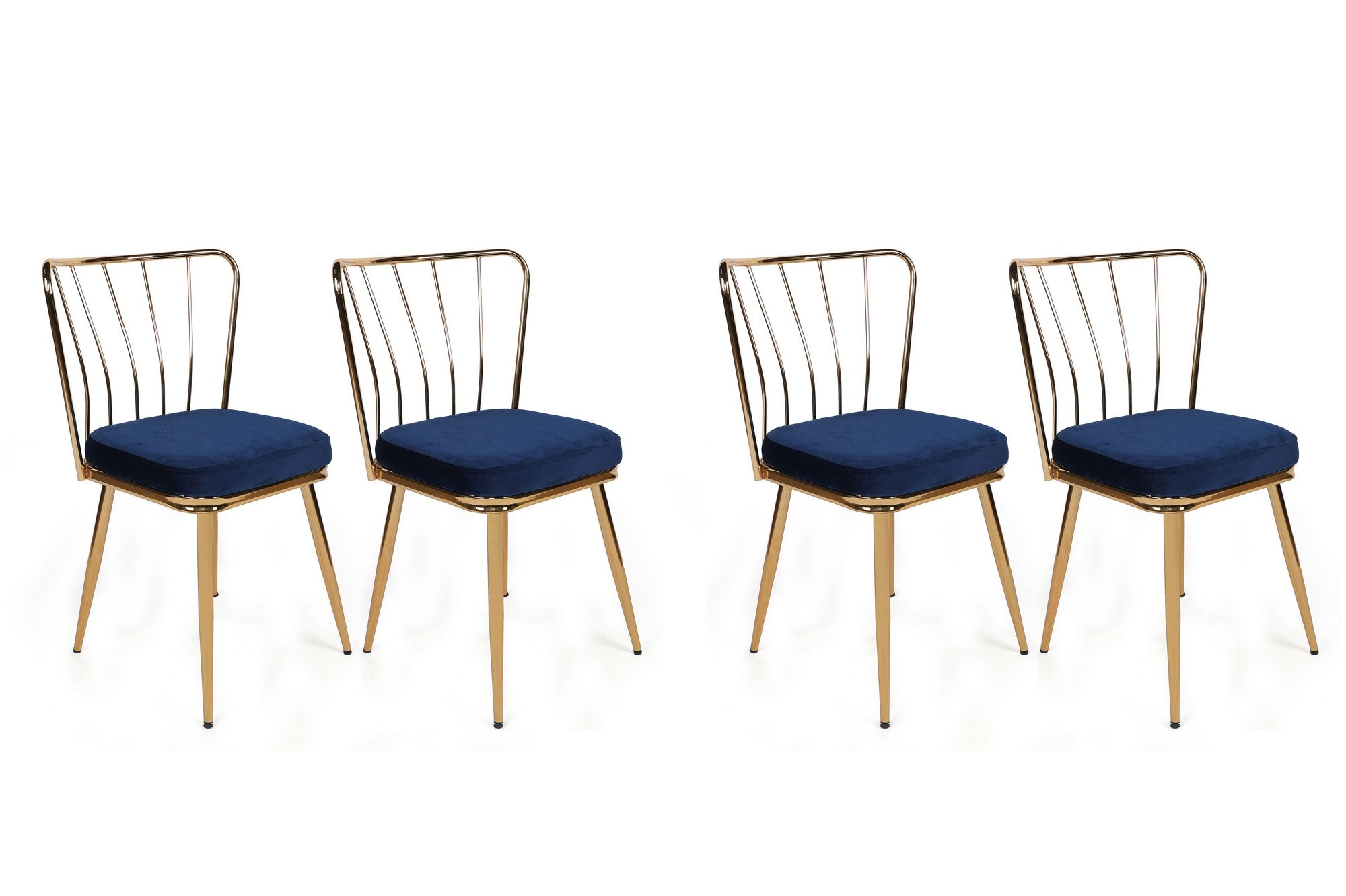 Set of 4 Yıldız 924 Velvet Dining Chairs in Dark Blue and Gold