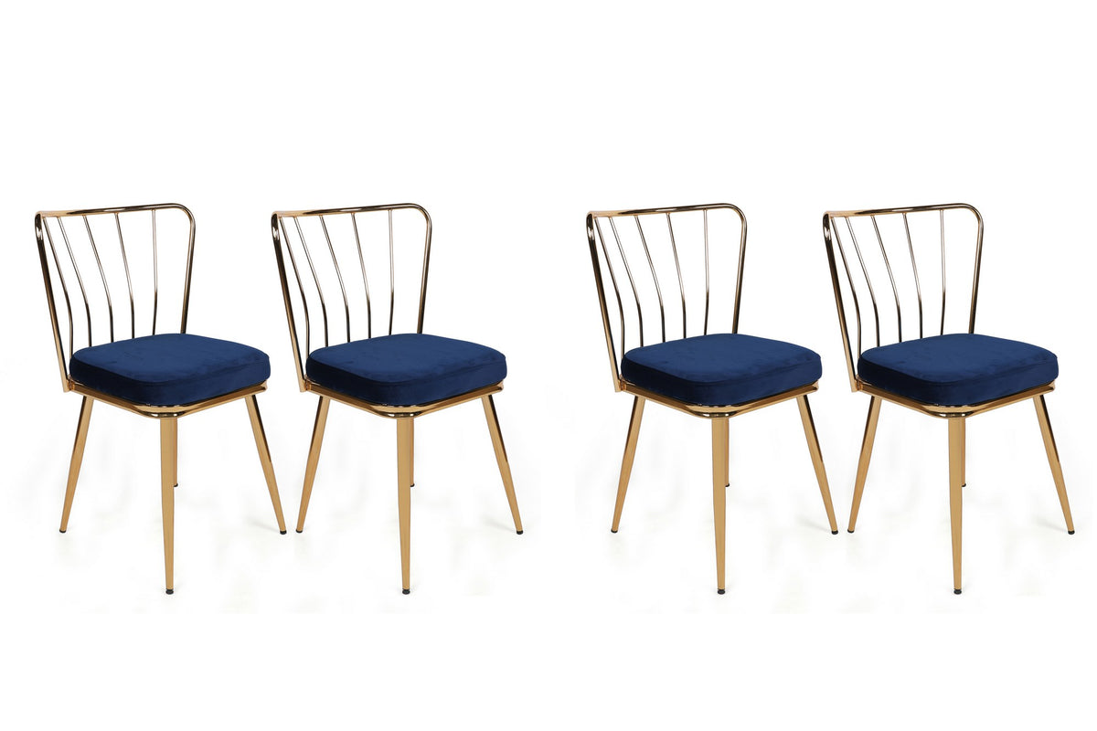 Set of 4 Yıldız 924 Velvet Dining Chairs in Dark Blue and Gold – product image 1