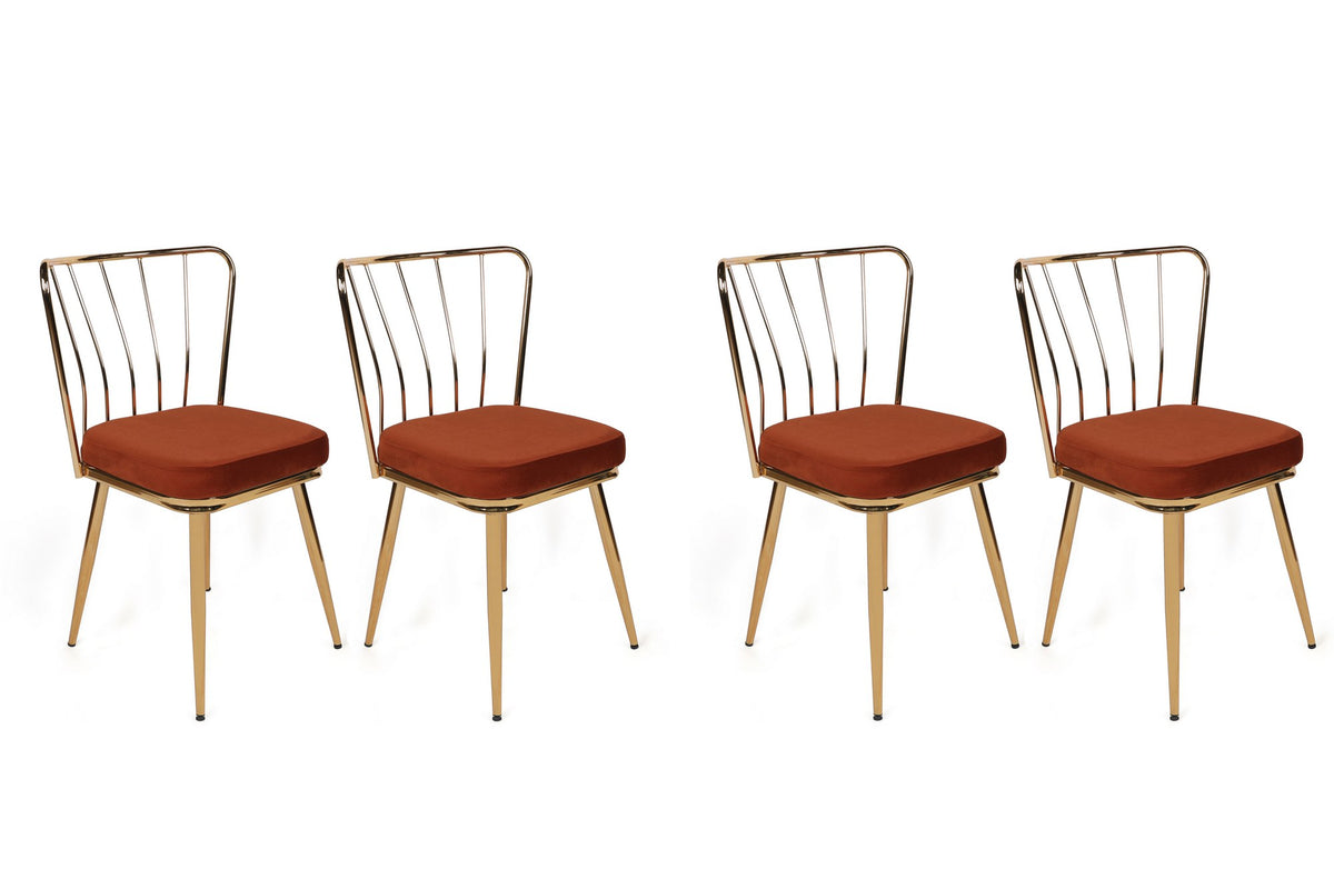Set of 4 Yıldız 925 Velvet Dining Chairs in Tile Red and Gold – product image 1