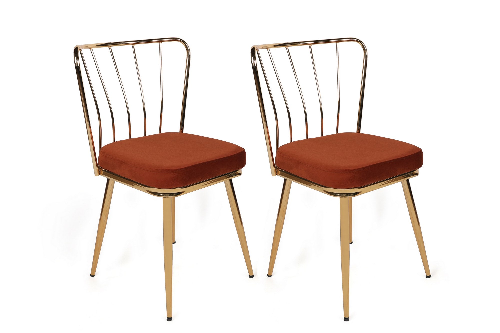 Set of 4 Yıldız 925 Velvet Dining Chairs in Tile Red and Gold – product image 5