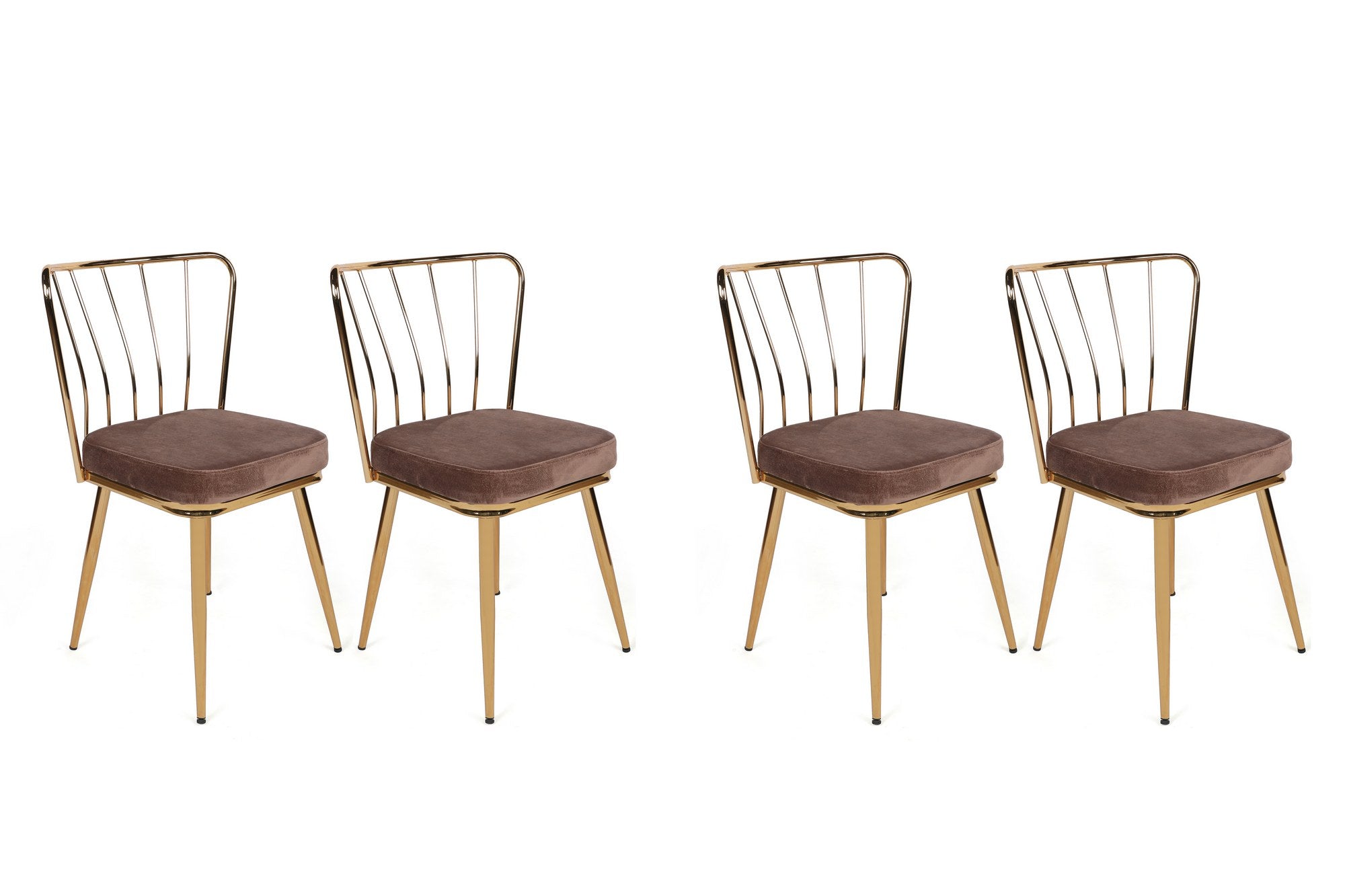 Set of 4 Yıldız 927 Velvet Dining Chairs in Light Brown and Gold