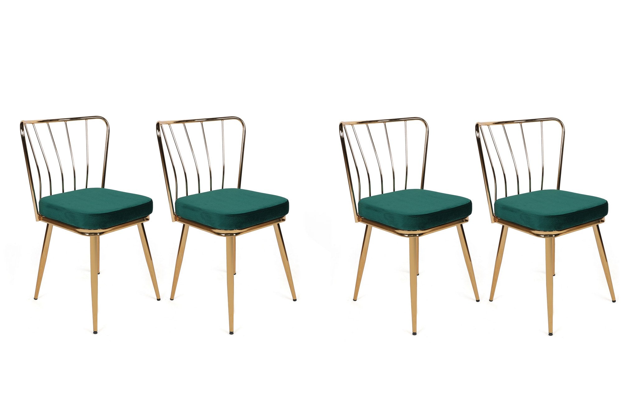 Set of 4 Yıldız 930 Velvet Dining Chairs in Green and Gold