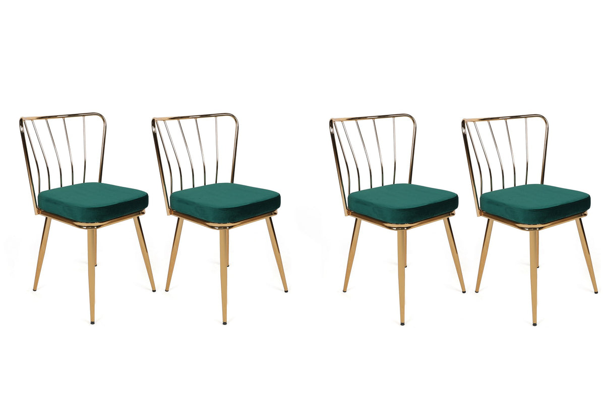 Set of 4 Yıldız 930 Velvet Dining Chairs in Green and Gold – product image 1