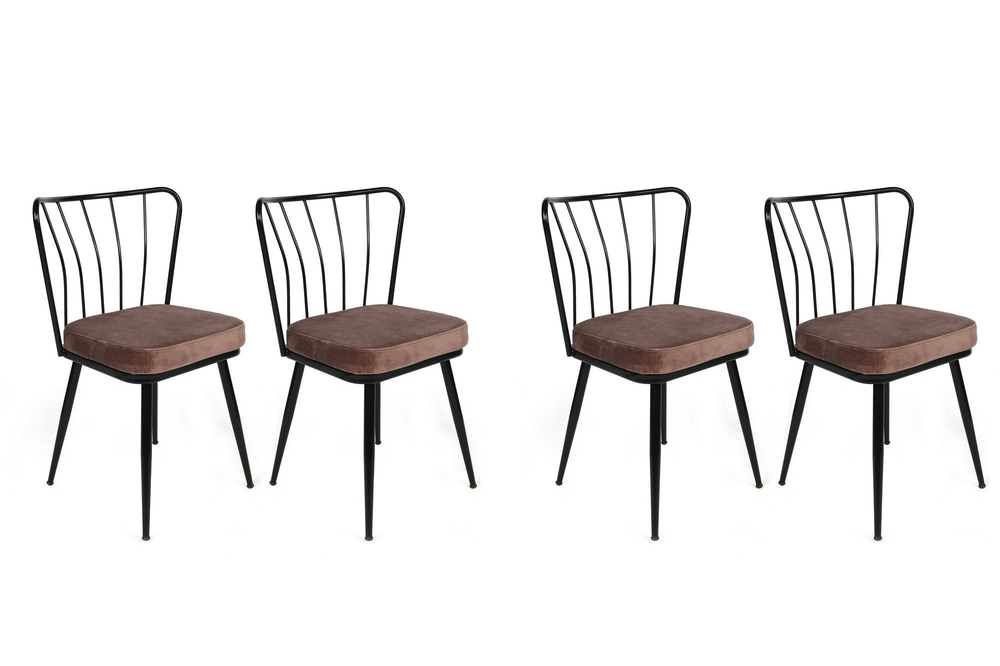 Set of 4 Yıldız 947 Velvet Dining Chairs in Light Brown and Black