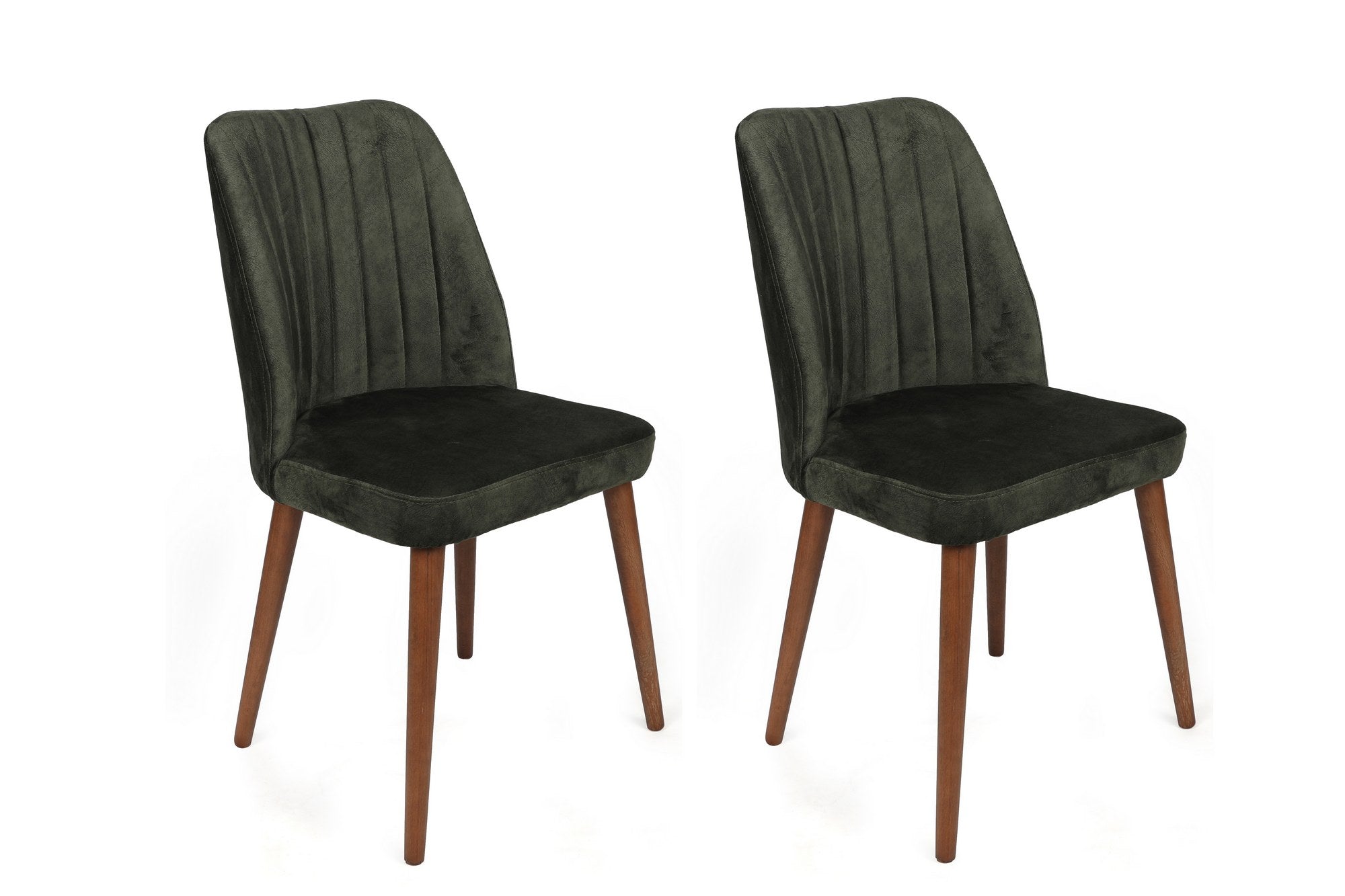 Set of 2 Alfa 462 Velvet Dining Chairs in Khaki and Walnut