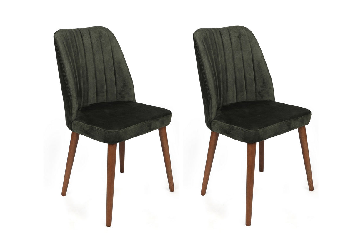Set of 2 Alfa 462 Velvet Dining Chairs in Khaki and Walnut – product image 1