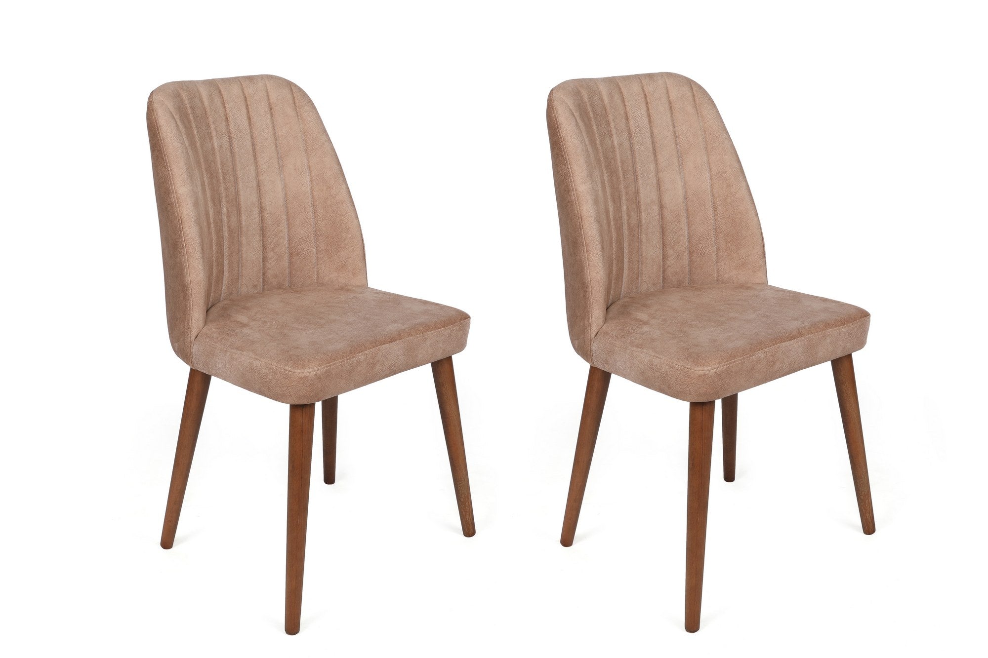 Set of 2 Alfa 463 Velvet Dining Chairs in Beige and Walnut