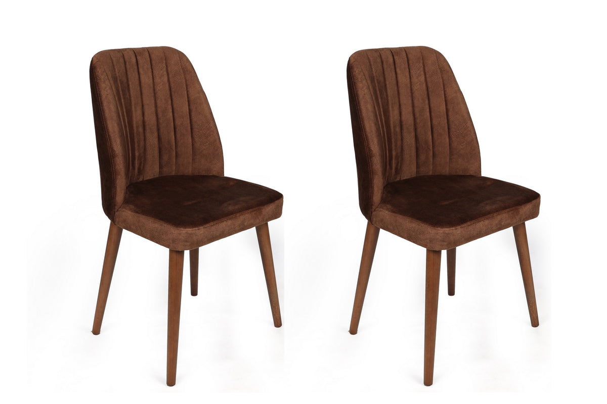 Set of 2 Alfa 466 Velvet Dining Chairs in Brown and Walnut – product image 1