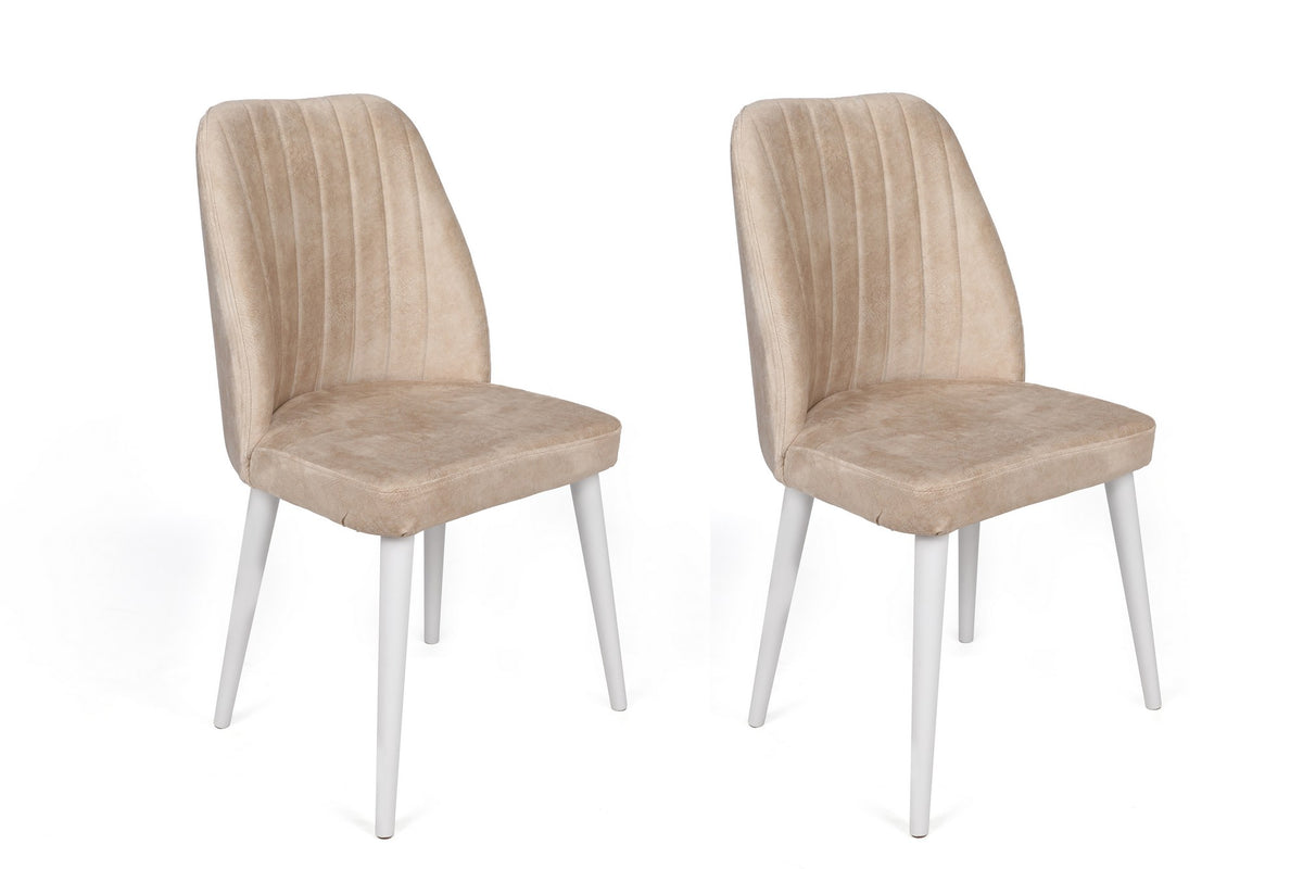 Set of 2 Alfa 494 Velvet Dining Chairs in Beige and White – product image 1