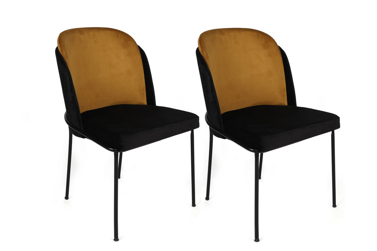 Set of 2 Dore 142 Velvet Dining Chairs in Mustard and Black – product image 1