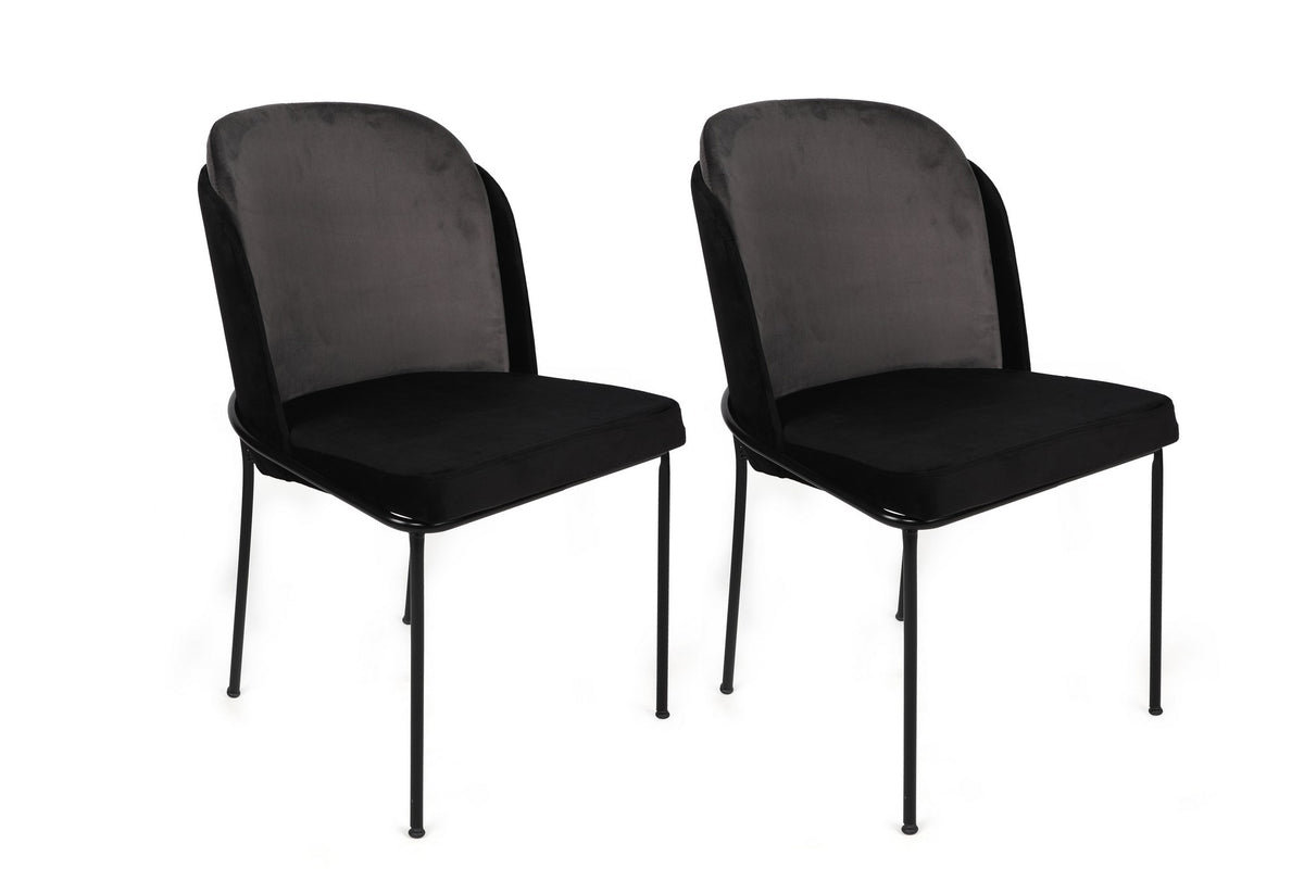 Set of 2 Dore 150 Velvet Dining Chairs in Grey and Black – product image 1