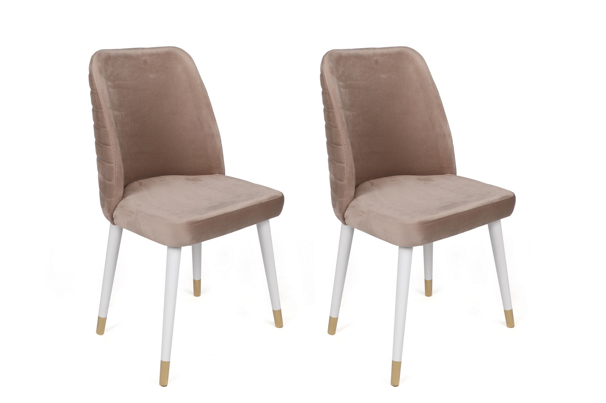 Set of 2 Hugo 404 Velvet Dining Chairs in Beige, White and Gold
