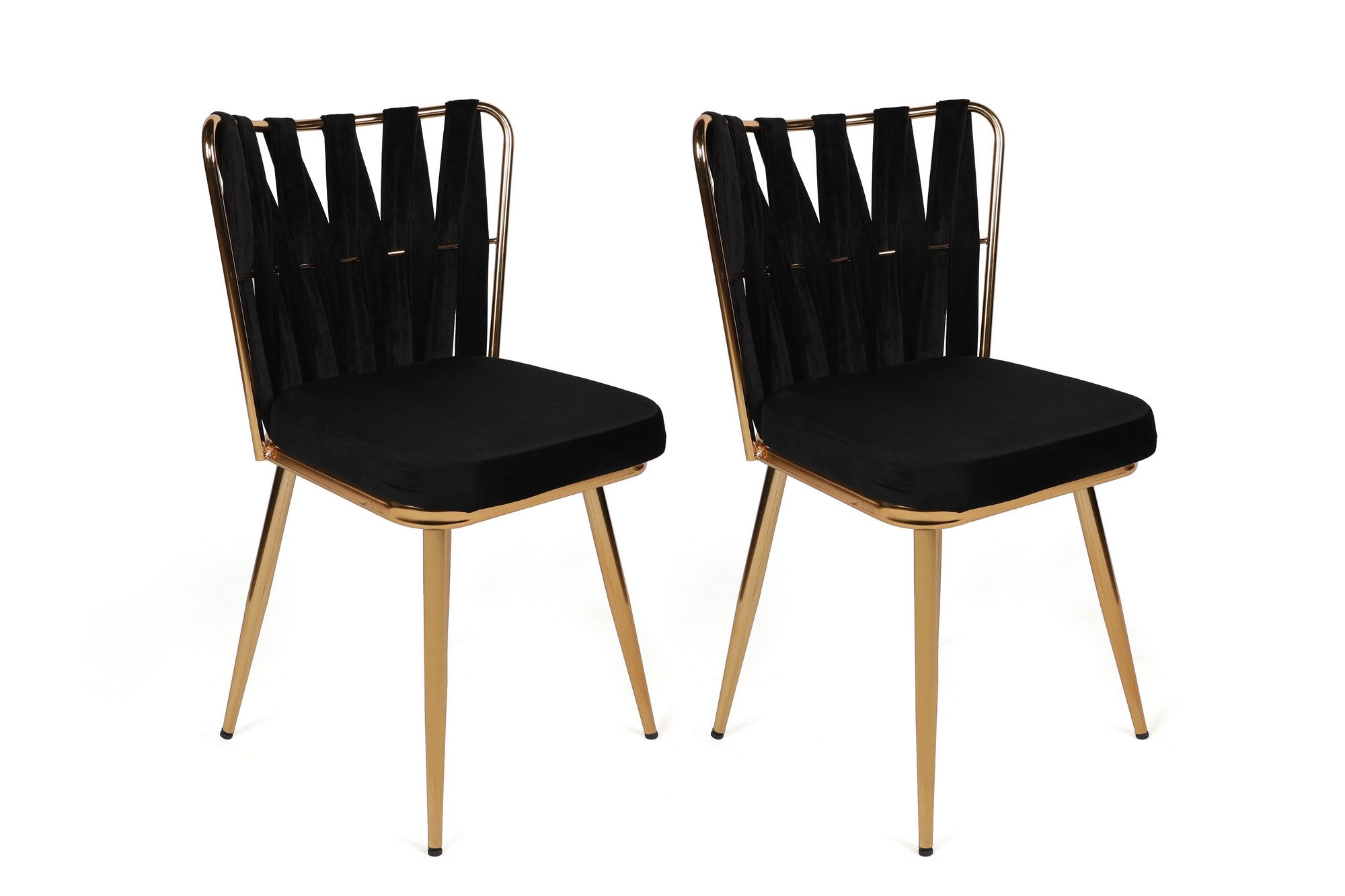 Set of 2 Kuşaklı 211 Velvet Dining Chairs in Black and Gold
