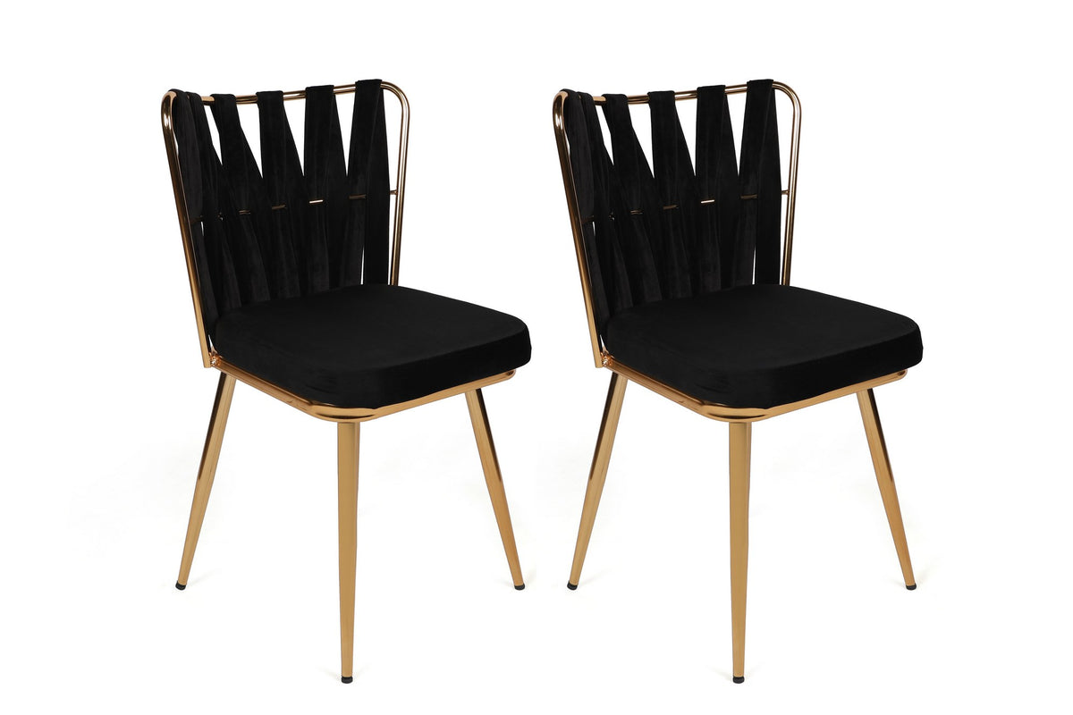 Set of 2 Kuşaklı 211 Velvet Dining Chairs in Black and Gold – product image 1