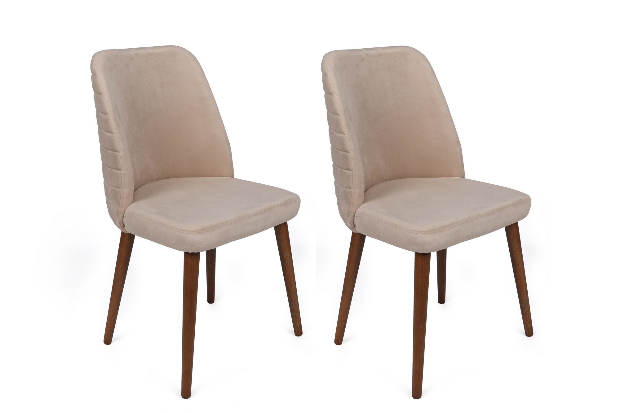 Set of 2 Tutku 346 Velvet Dining Chairs in Cream and Walnut