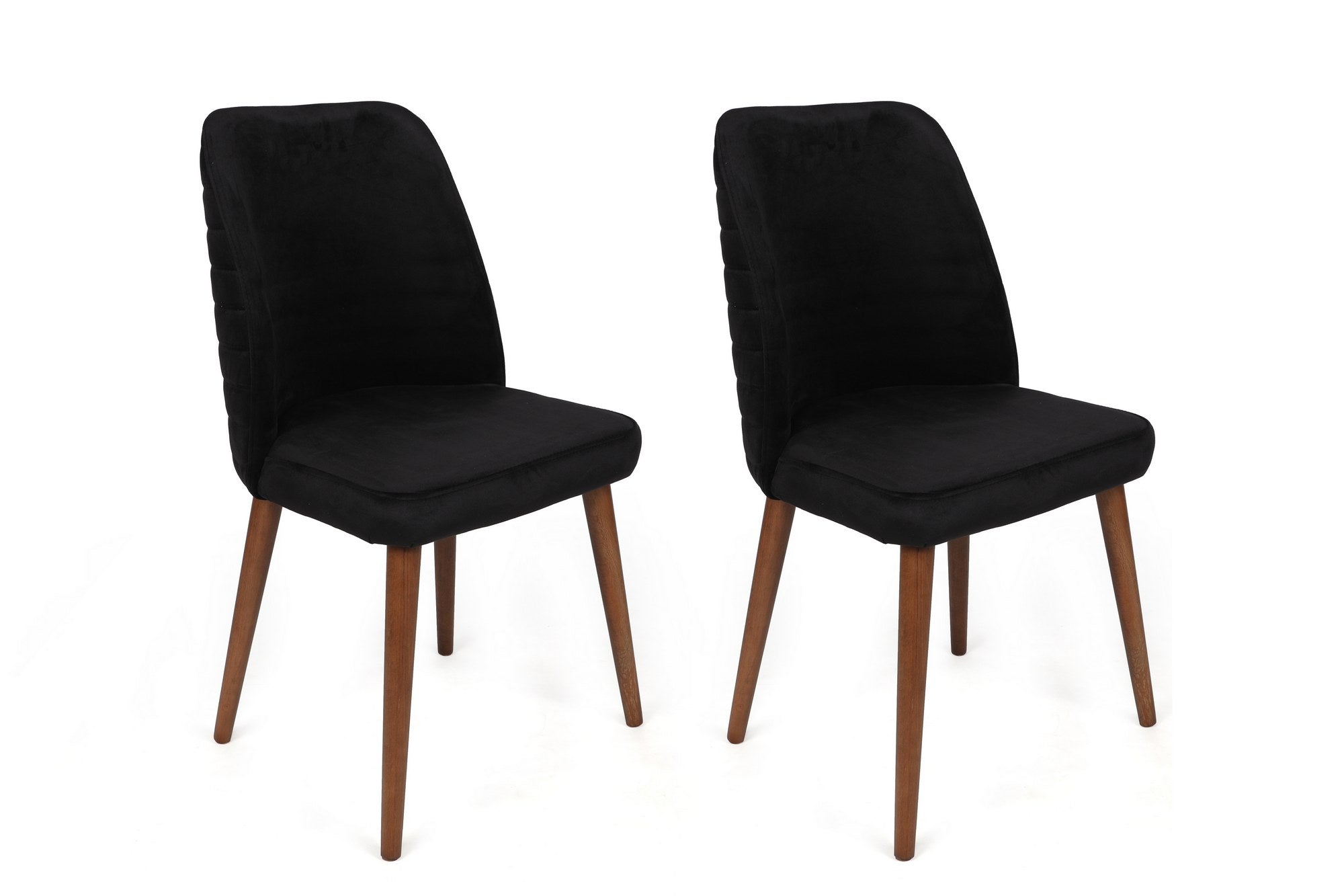 Set of 2 Tutku 351 Velvet Dining Chairs in Black and Walnut