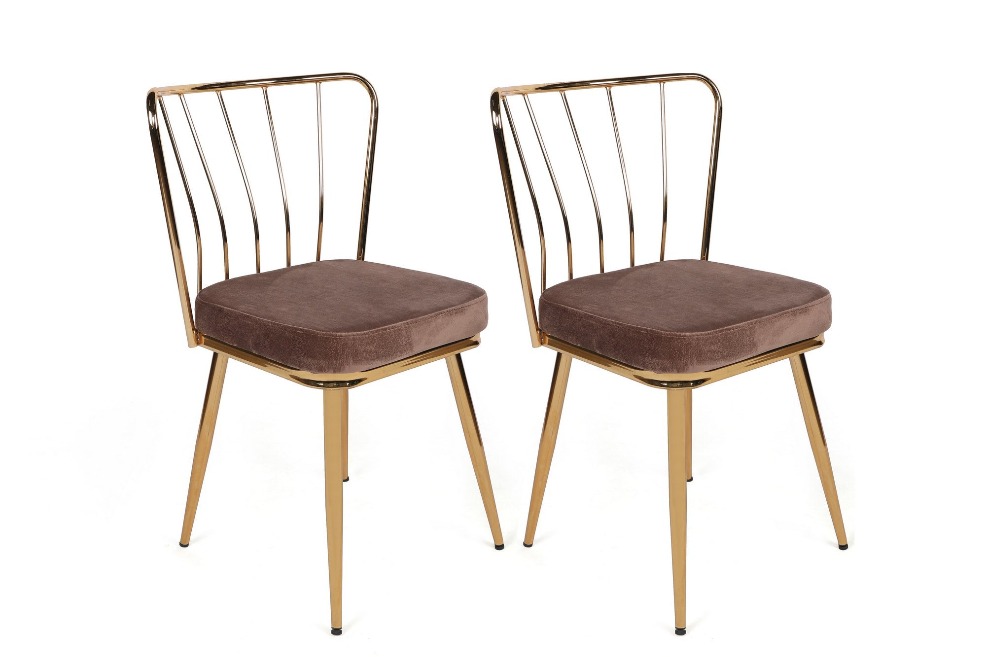 Set of 2 Yıldız 927 Velvet Dining Chairs in Light Brown and Gold
