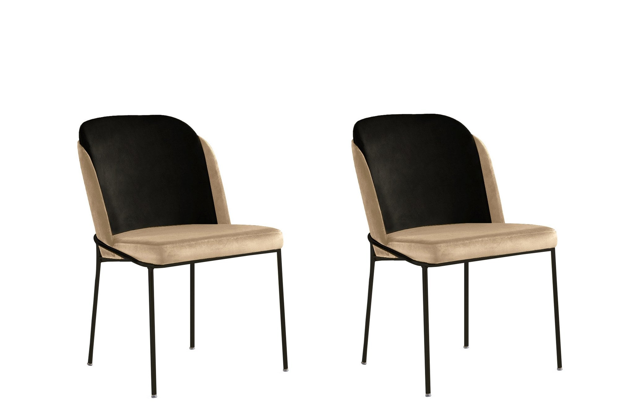 Lot de 2 chaises de salle à manger DR 145 en velours noir et crème