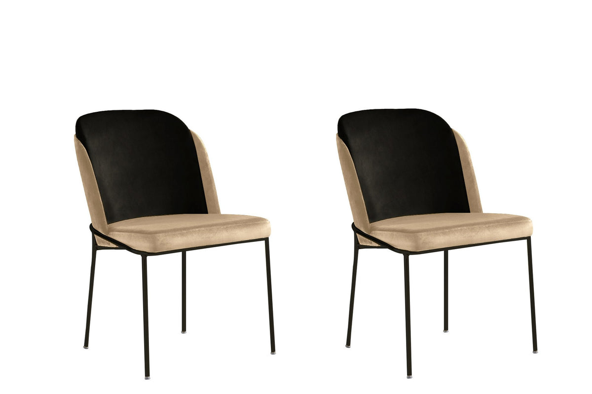 Set of 2 DR 145 Velvet Dining Chairs in Black and Cream – product image 1