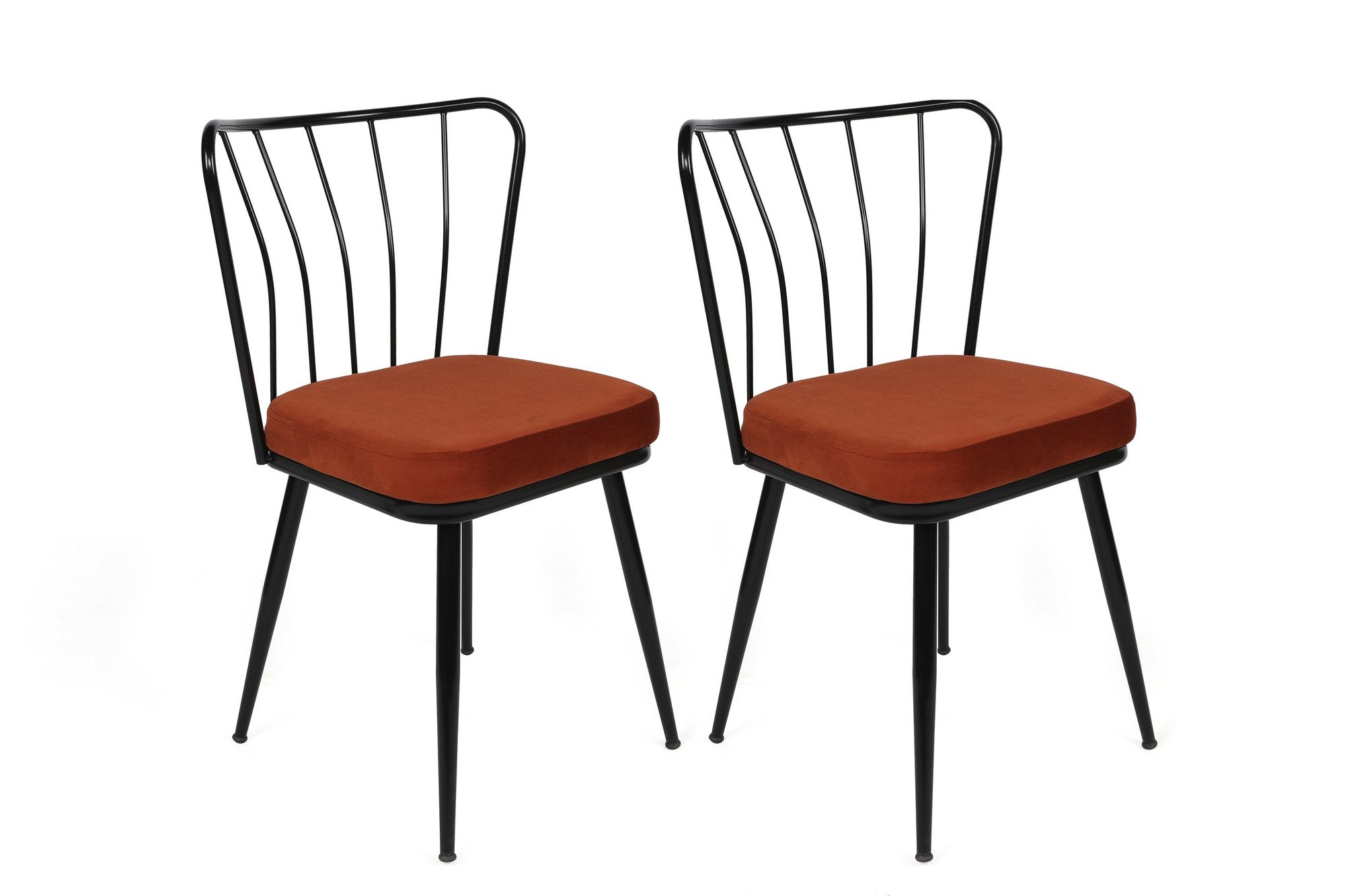 Set of 2 Yıldız 945 Velvet Dining Chairs in Tile Red and Black