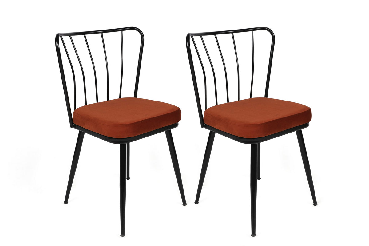 Set of 2 Yıldız 945 Velvet Dining Chairs in Tile Red and Black – product image 1