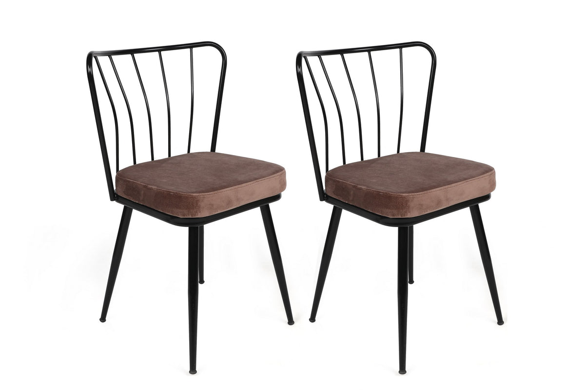 Set of 2 Yıldız 947 Velvet Dining Chairs in Light Brown and Black – product image 1