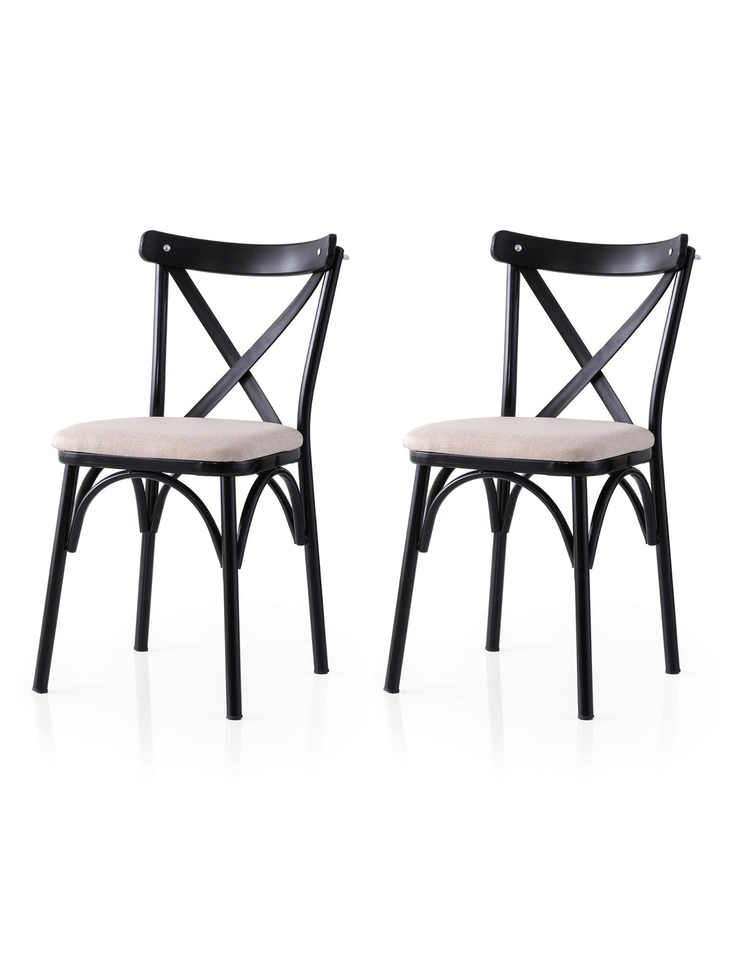 Set of 2 Ekol 285 Linen Dining Chairs in Black and Cream