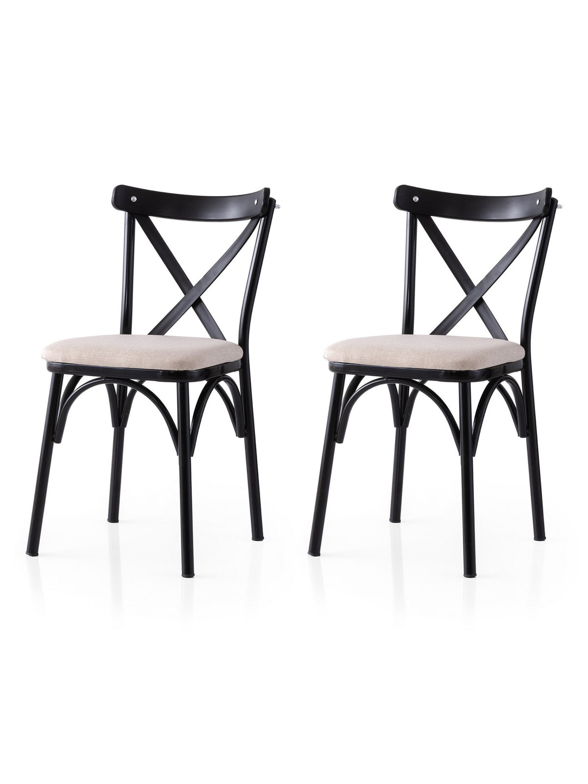 Set of 2 Ekol 285 Linen Dining Chairs in Black and Cream – product image 1