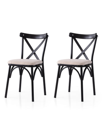 Set van 2 Ekol 285 eetkamerstoelen van linnen in zwart en crème